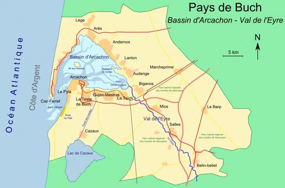 Carte du bassin d'Arcachon.