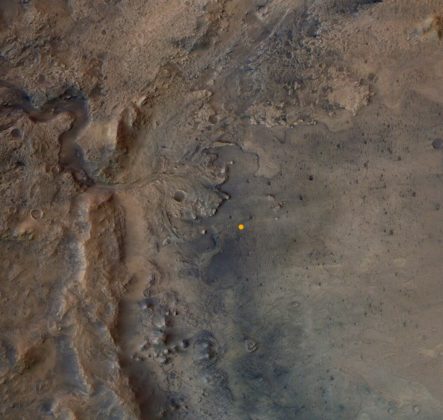 Le cratère Jezero sur Mars vu par la sonde Mars Express Orbiter, site d'atterrissage de Perseverance.