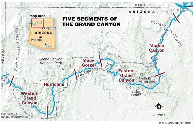 Schema des cinq segments du grand canyon