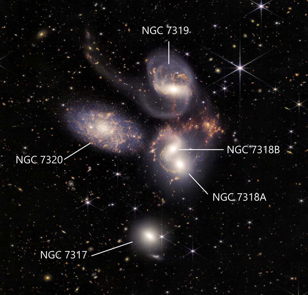 Cliché du Quintette de Stephan avec ses 5 galaxies.
